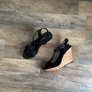 Charles David Black Wedge Sandals